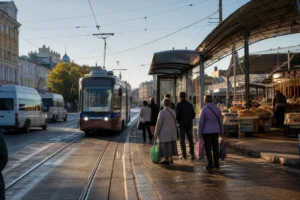 Central Market Tram Stop, Irkutsk: Changing Trams and Buses