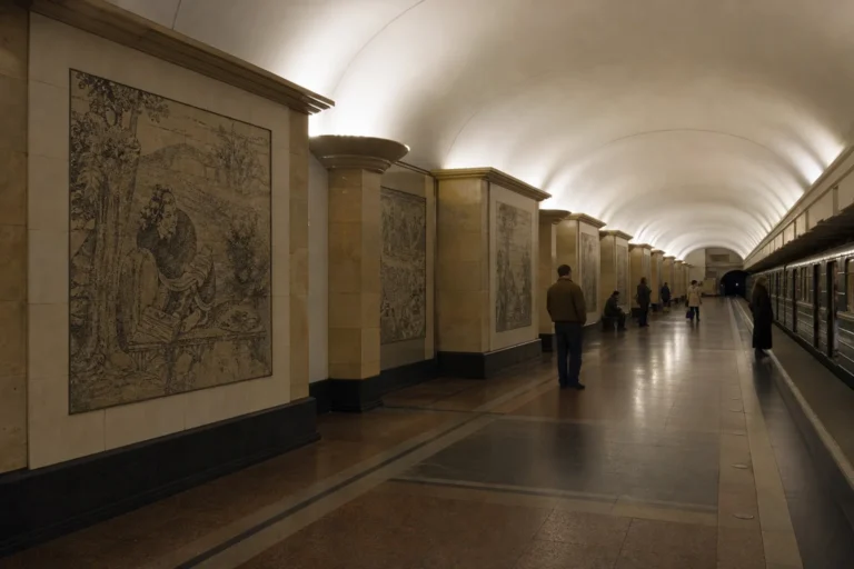 Dostoevskaya Metro Station, Saint Petersburg: Novel-Themed Hall