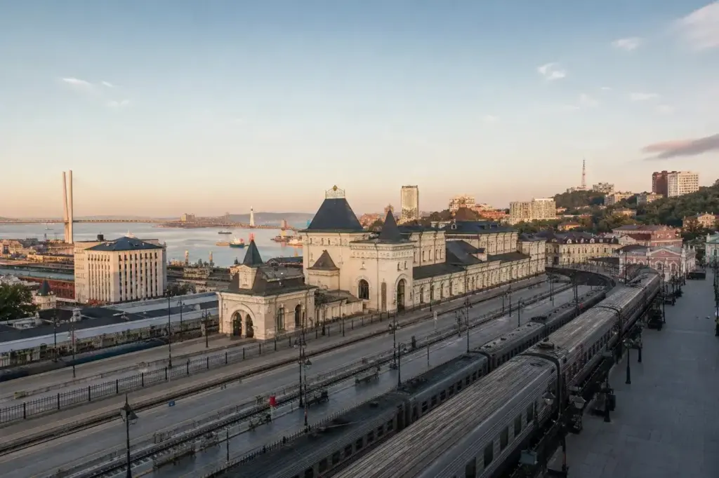 Historic Vladivostok railway station and platforms in Russia's Far East
