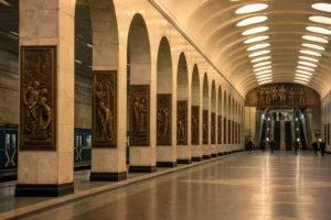 Narvskaya Metro Station, Saint Petersburg: Soviet Labour Theme