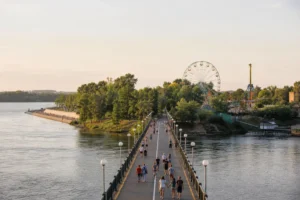 Yunost Island Pier, Irkutsk: Footbridge, Park and Boat Options
